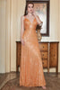 Załaduj obraz do przeglądarki galerii, Długa Pomarańczowa Cekinowa Cienkich Ramiączkach Sukienki Na Studniówke