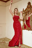 Załaduj obraz do przeglądarki galerii, Plus Size Czerwona Cekinowa Sukienka Na Studniówkę Z Rozcięciem