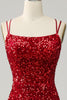 Załaduj obraz do przeglądarki galerii, Czerwona Długa Cekinowa Sukienka Na Studniówkę Z Rozcięciem