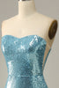 Załaduj obraz do przeglądarki galerii, Błękitny Cekinowa Syrenka Sukienka Na Studniówkę Z Rozcięciem