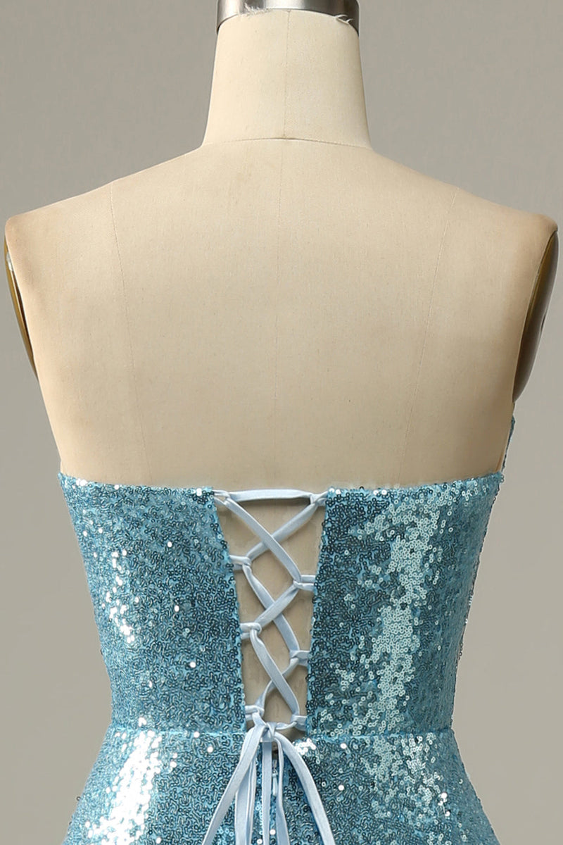 Załaduj obraz do przeglądarki galerii, Błękitny Cekinowa Syrenka Sukienka Na Studniówkę Z Rozcięciem