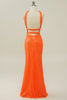 Załaduj obraz do przeglądarki galerii, Pomarańczowy Cekinowa Sukienka Na Studniówkę Bez Pleców
