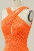Załaduj obraz do przeglądarki galerii, Pomarańczowy Cekinowa Sukienka Na Studniówkę Bez Pleców