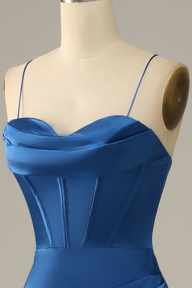 Załaduj obraz do przeglądarki galerii, Królewski Niebieski Cienkich Ramiączkach Sukienka Na Studniówkę