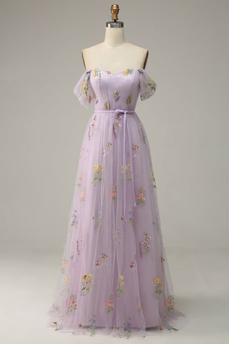 Lavender Tiulowa Sukienki Na Studniówke Z Odkrytymi Ramionami