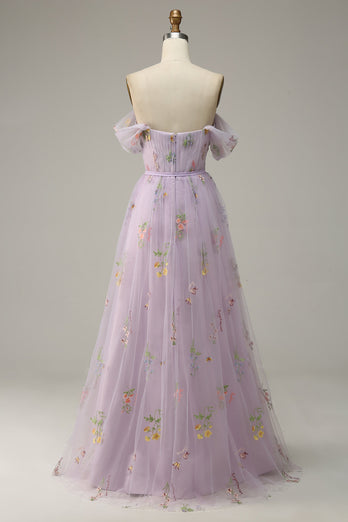 Lavender Tiulowa Sukienki Na Studniówke Z Odkrytymi Ramionami