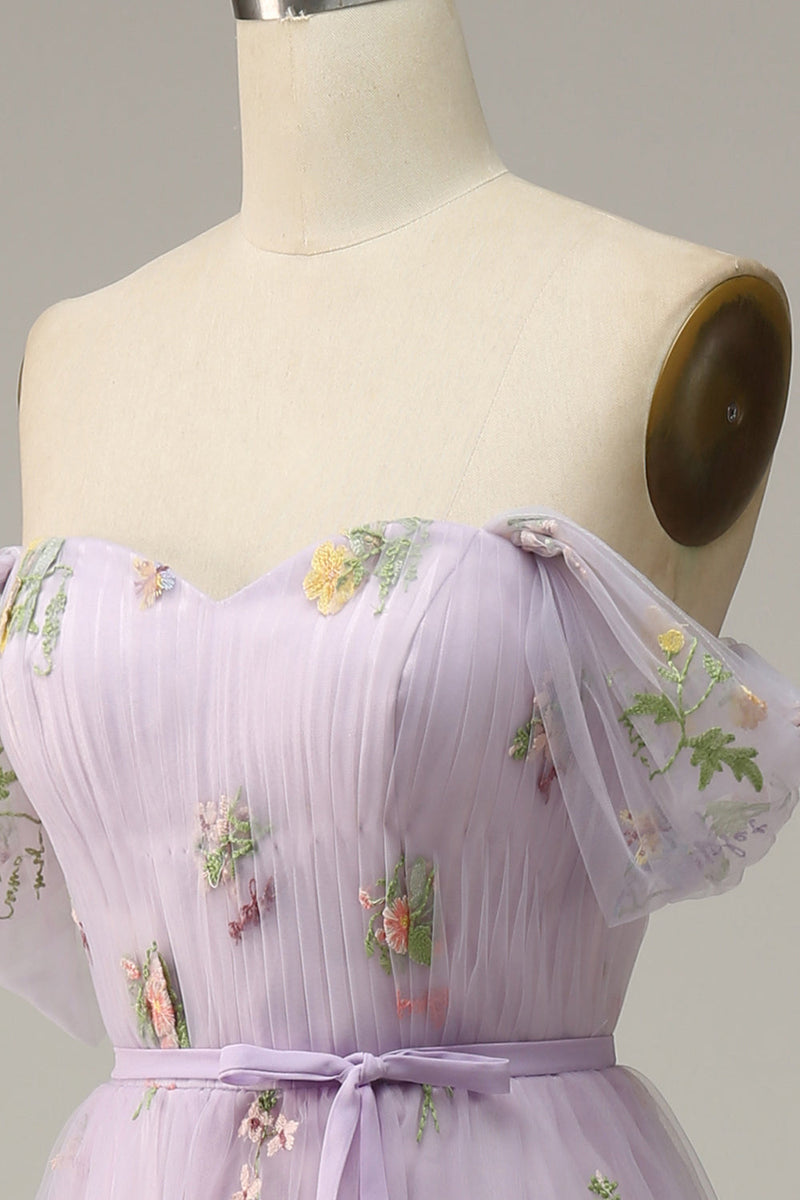 Załaduj obraz do przeglądarki galerii, Lavender Tiulowa Sukienki Na Studniówke Z Odkrytymi Ramionami