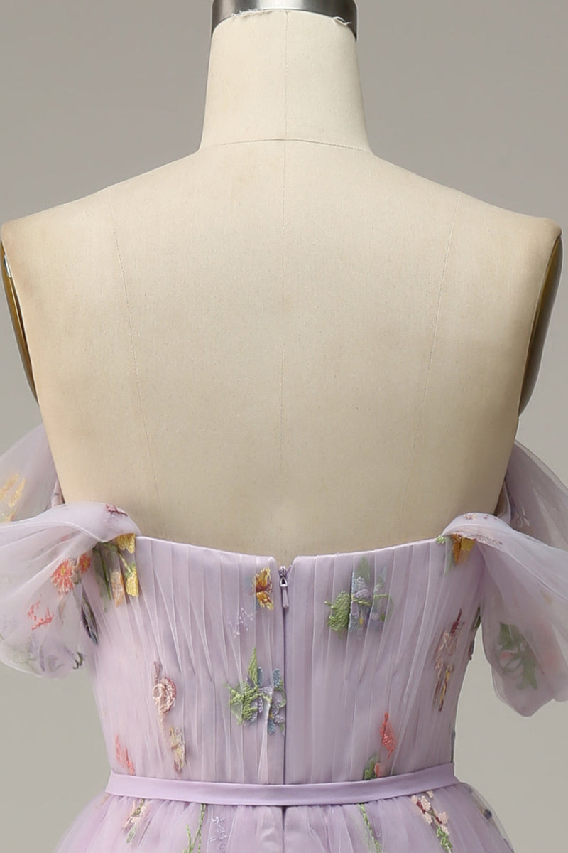 Załaduj obraz do przeglądarki galerii, Lavender Tiulowa Sukienki Na Studniówke Z Odkrytymi Ramionami