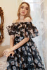 Załaduj obraz do przeglądarki galerii, Czarna Plus Size Kwiatowy Nadruk Sukienka Na Studniówkę Z Odkrytymi Ramionami