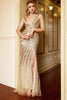 Załaduj obraz do przeglądarki galerii, Luksusowa Syrenka Dekolt V Złota Długa Sukienka na Studniówkę