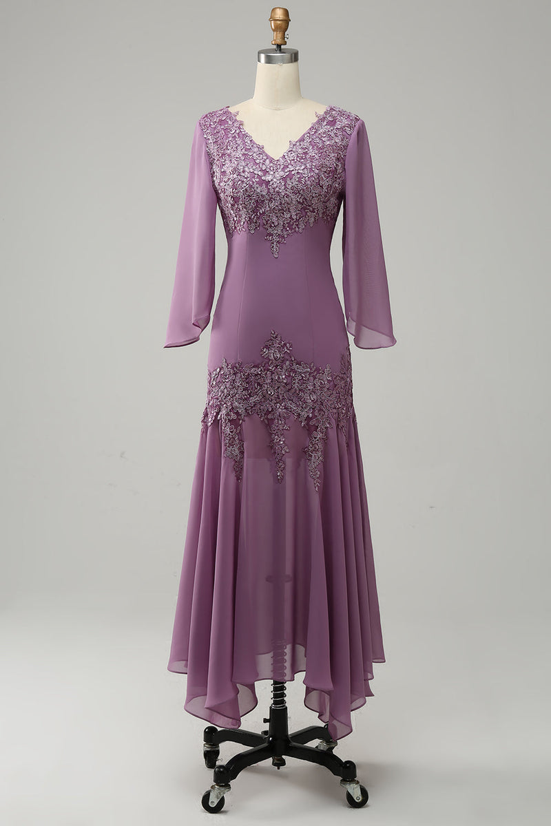 Załaduj obraz do przeglądarki galerii, Fioletowe Ekskluzywne Suknie Dla Mamy Weselnej z Koralikami