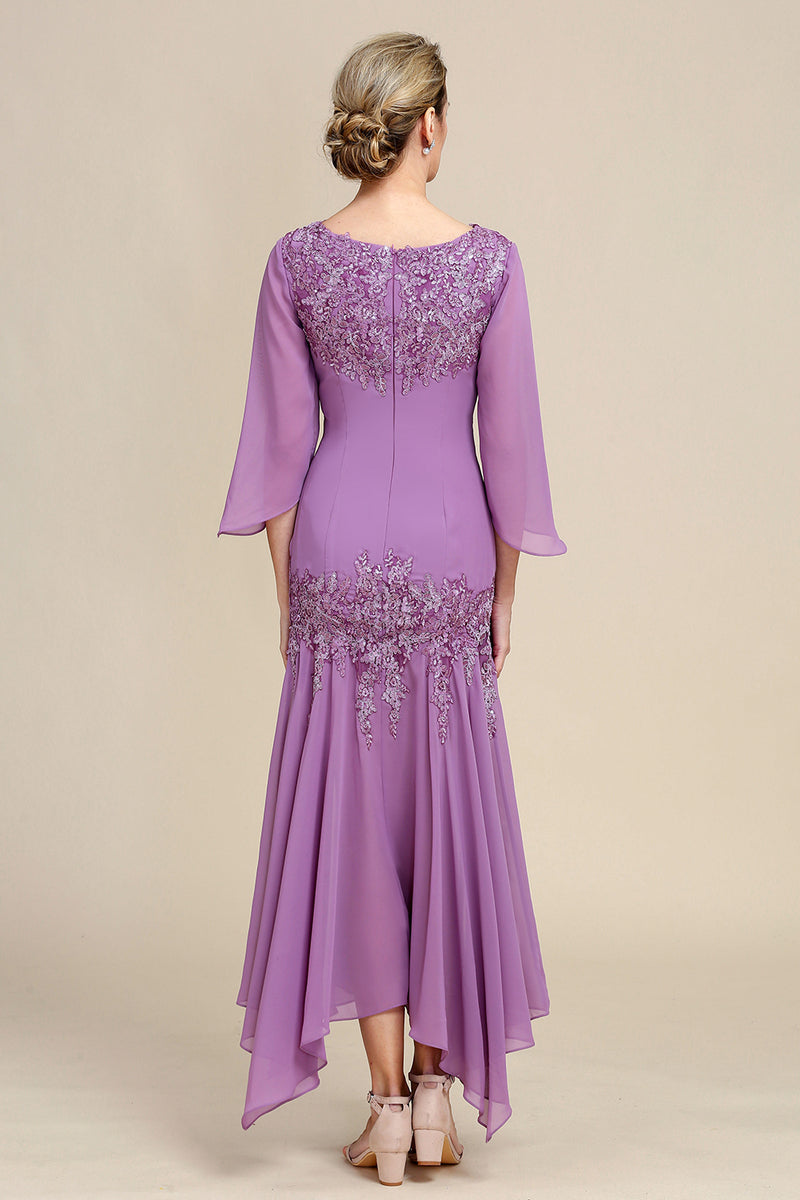 Załaduj obraz do przeglądarki galerii, Fioletowe Ekskluzywne Suknie Dla Mamy Weselnej z Koralikami