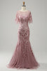 Załaduj obraz do przeglądarki galerii, Różowa Tiulowa Syrenka Sukienki Na Wesele Dla Mamy z Aplikacjami