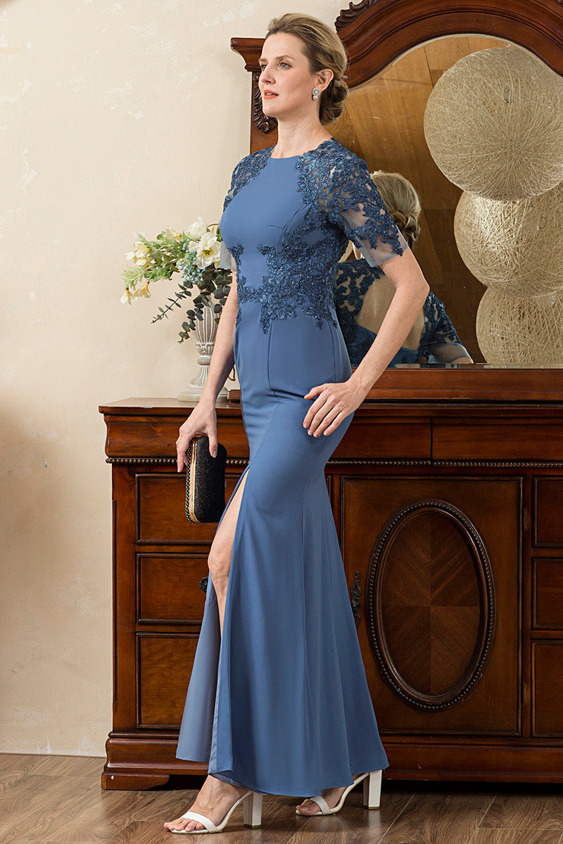 Załaduj obraz do przeglądarki galerii, Niebieska Sukienka Syrenka Na Wesele Dla Mamy z Koralikami