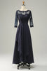 Załaduj obraz do przeglądarki galerii, Asymetryczna Granatowa Sukienki Na Wesele Dla Mamy Z Długim Rękawem