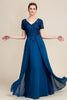 Załaduj obraz do przeglądarki galerii, Niebieska Sukienki Na Wesele Dla Mamy z Aplikacjami z Krótki Rękaw