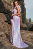 Załaduj obraz do przeglądarki galerii, Syrena Fioletowe Cekiny Długa Sukienka Na Studniówkę z Piórkiem