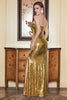 Załaduj obraz do przeglądarki galerii, Złota Cekinowa Sukienki Wieczorowe Na Jedno Ramię Z Rozcięciem