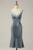 Załaduj obraz do przeglądarki galerii, Satynowa Niebieska Cienkich Ramiączkach Sukienka Dla Druhny