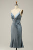 Załaduj obraz do przeglądarki galerii, Satynowa Niebieska Cienkich Ramiączkach Sukienka Dla Druhny