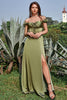 Załaduj obraz do przeglądarki galerii, Zielona Satynowe Sukienka Dla Druhny z Odkrytymi Ramionami