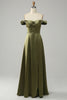 Załaduj obraz do przeglądarki galerii, Zielona Satynowe Sukienka Dla Druhny z Odkrytymi Ramionami