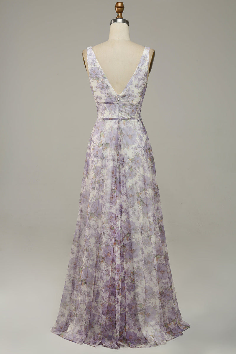 Załaduj obraz do przeglądarki galerii, Fioletowe Dekolt V Sukienki Na Studniówke z Rozcięciem