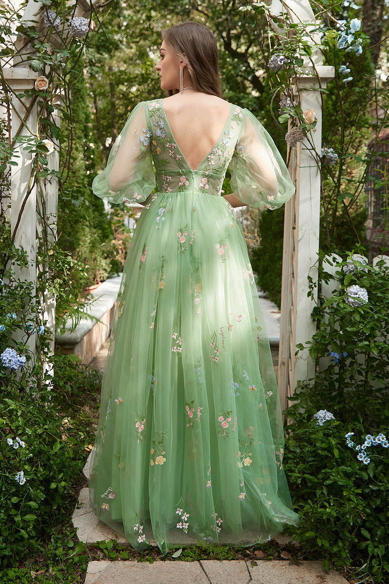Załaduj obraz do przeglądarki galerii, Dekolt V Zielona Sukienki Na Studniówke w Krótki Rękaw