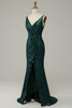 Załaduj obraz do przeglądarki galerii, Zielona Cienkich Ramiączkach Cekinowa Sukienka Na Studniówkę Z Rozcięciem