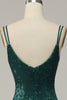 Załaduj obraz do przeglądarki galerii, Zielona Cienkich Ramiączkach Cekinowa Sukienka Na Studniówkę Z Rozcięciem