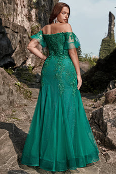 Plus Size Syrenka Zielona Sukienki Na Studniówke z Odkrytymi Ramionami