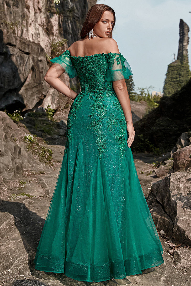 Załaduj obraz do przeglądarki galerii, Plus Size Syrenka Zielona Sukienki Na Studniówke z Odkrytymi Ramionami