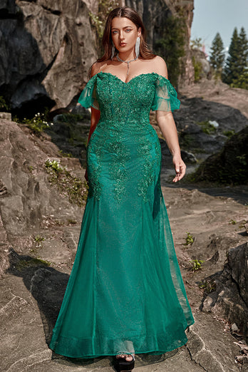 Plus Size Syrenka Zielona Sukienki Na Studniówke z Odkrytymi Ramionami