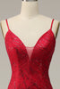 Załaduj obraz do przeglądarki galerii, Czerwona Syrenka Cekinowa Sukienki Na Studniówke z Rozcięciem
