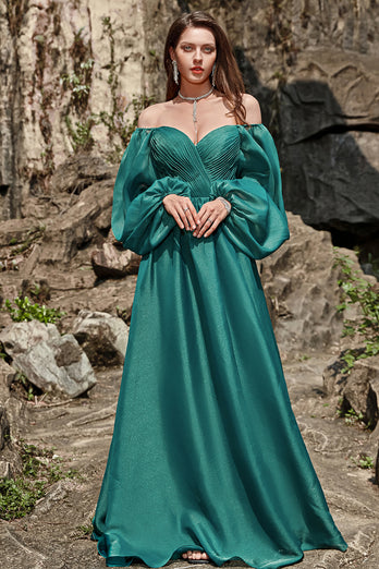 Zielona Sukienki Na Studniówke Z Odkrytymi Ramionami Z Dlugim Rekawem