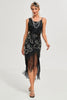 Załaduj obraz do przeglądarki galerii, Czarne Cienkich Ramiączkach Sukienka Wielki Gatsby Z Frędzlami