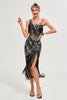 Załaduj obraz do przeglądarki galerii, Czarne Cienkich Ramiączkach Sukienka Wielki Gatsby Z Frędzlami