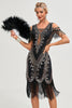 Załaduj obraz do przeglądarki galerii, Czarne Zimne Ramię Cekiny Sukienka Z Frędzlami Lata 20