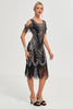 Załaduj obraz do przeglądarki galerii, Czarne Zimne Ramię Cekiny Sukienka Z Frędzlami Lata 20