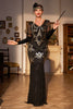 Załaduj obraz do przeglądarki galerii, Pochwa V Dekolt Czarne Cekiny Długa Sukienka Z Frędzlami Lata 20
