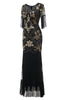 Załaduj obraz do przeglądarki galerii, Dekolt V Czarna Cekinowa Długa Sukienki Lata 20 Z Frędzlami