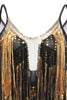 Załaduj obraz do przeglądarki galerii, Czarne Złote Sukienka Cekiny Lata 20 Z Frędzlami