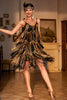 Załaduj obraz do przeglądarki galerii, Cienkich Ramiączkach Czarna Złota Sukienka Lata 20 Wielki Gatsby Z Frędzlami