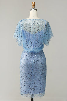 Szaro-niebieska cekinowa sukienka koktajlowa Bodycon