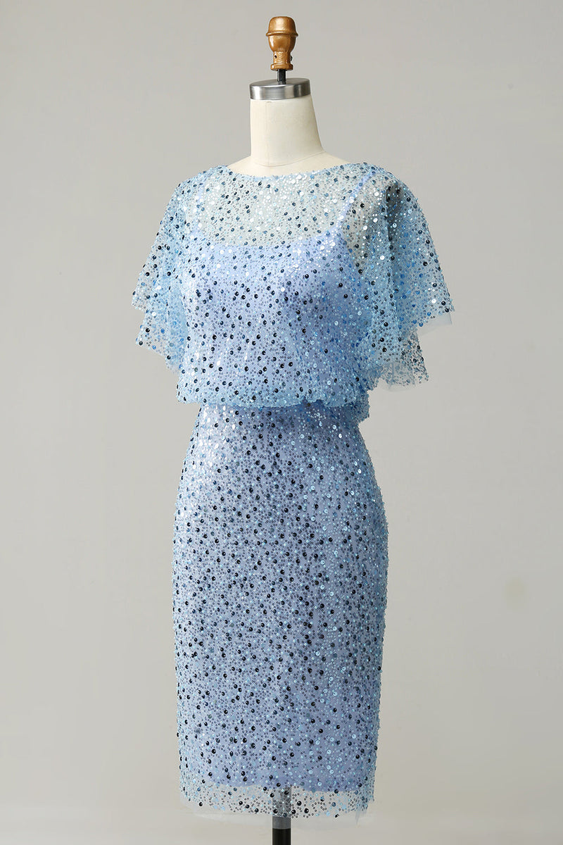 Załaduj obraz do przeglądarki galerii, Szaro-niebieska cekinowa sukienka koktajlowa Bodycon