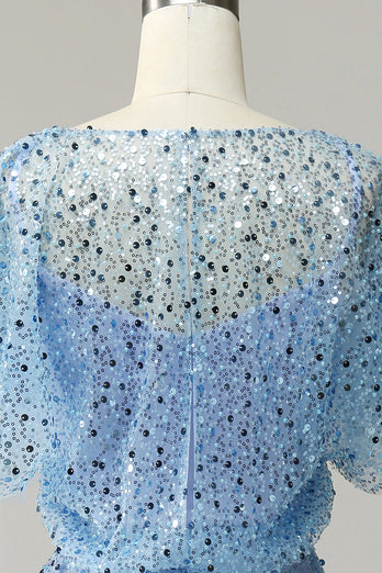 Szaro-niebieska cekinowa sukienka koktajlowa Bodycon