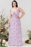 Fioletowy Kwiatowy Nadruk Plus Size Sukienka Dla Druhen