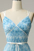 Załaduj obraz do przeglądarki galerii, Niebieska Drukowana Tiulowa Długa Sukienki Dla Druhny Z Nadrukiem