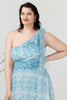 Załaduj obraz do przeglądarki galerii, Niebieski nadruk Jedno ramię Plus Size Sukienka dla druhen