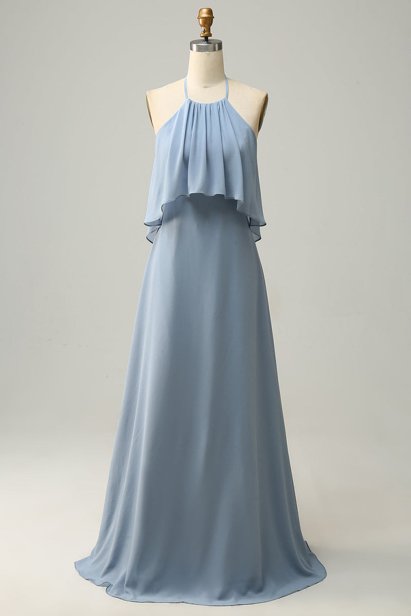 Załaduj obraz do przeglądarki galerii, Dekolt Halter Niebieska Sukienki Dla Druhny